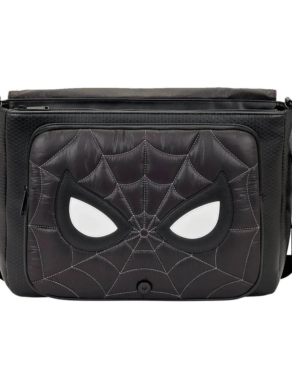 Marvel Black Messenger Bag Loungelfy with White Spider Emblem